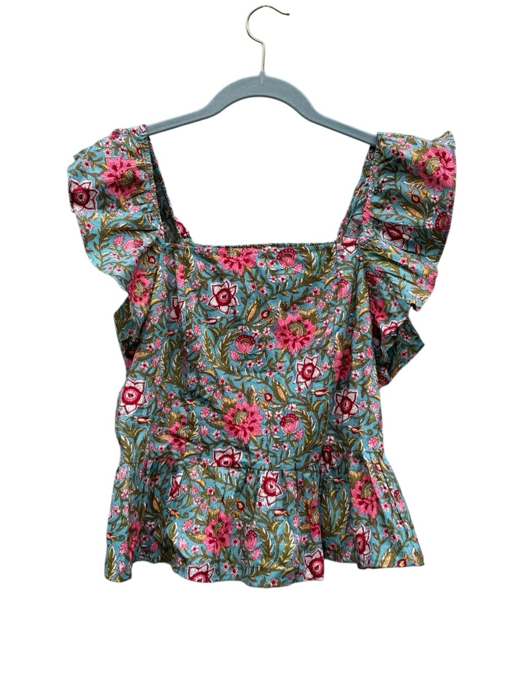 Jennifer & Grace Women's Floral Square Neck Ruffle Sleeve Blouse Top Size Medium